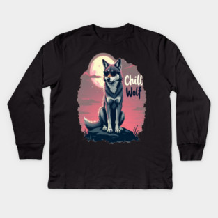 Chill Wolf Text Design Kids Long Sleeve T-Shirt