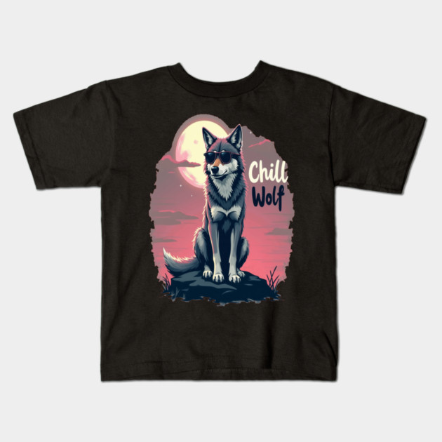 Chill Wolf Text Design Kids T-Shirt by BirdsnStuff