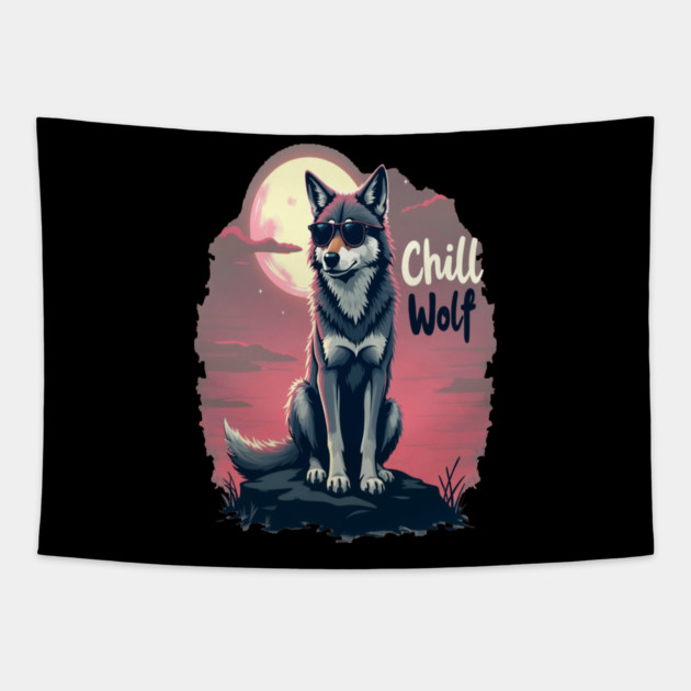 Chill Wolf Text Design Tapestry by BirdsnStuff