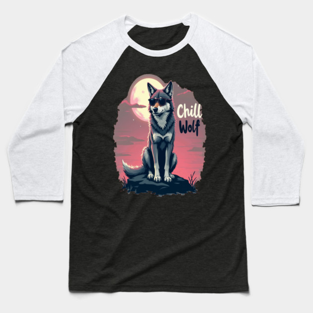 Chill Wolf Text Design Baseball T-Shirt by BirdsnStuff