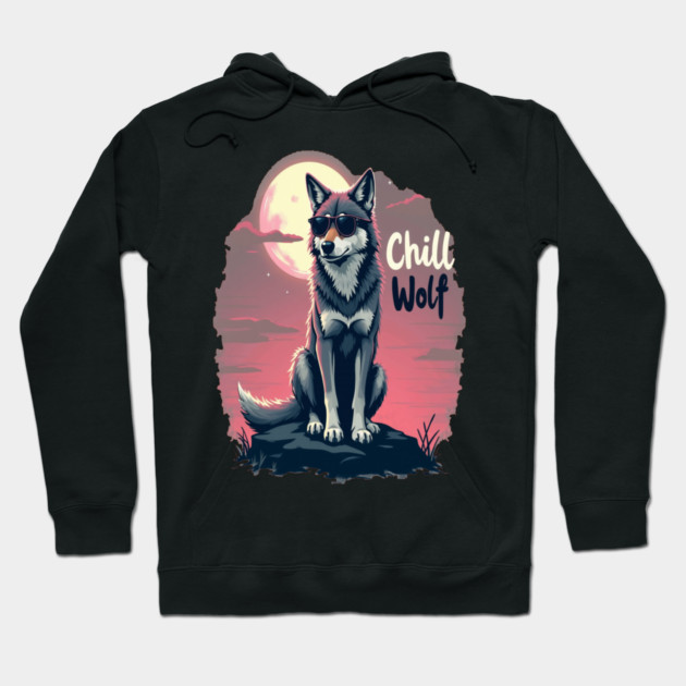Chill Wolf Text Design Hoodie by BirdsnStuff