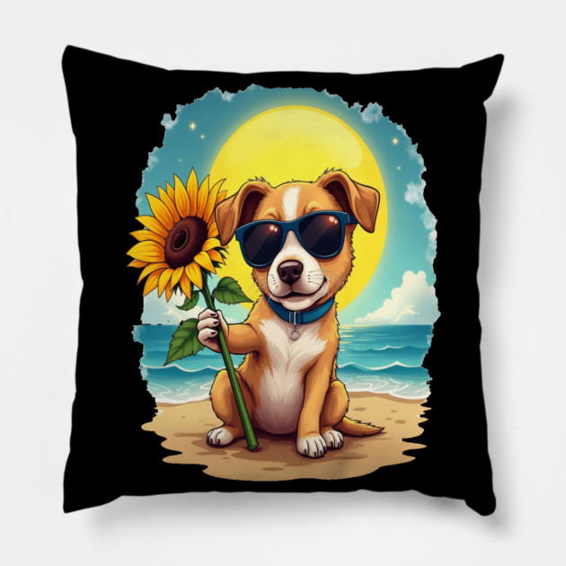 A Cute Puppy in Sunglasses Pillow by BirdsnStuff