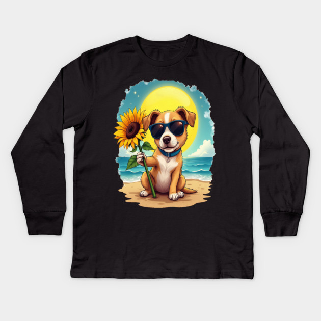 A Cute Puppy in Sunglasses Kids Long Sleeve T-Shirt by BirdsnStuff