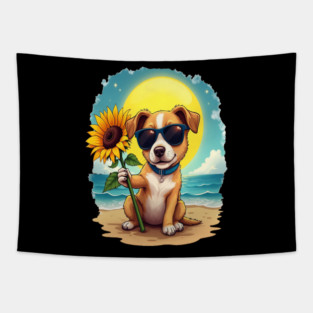 A Cute Puppy in Sunglasses Tapestry