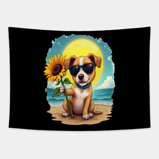 A Cute Puppy in Sunglasses Tapestry by BirdsnStuff