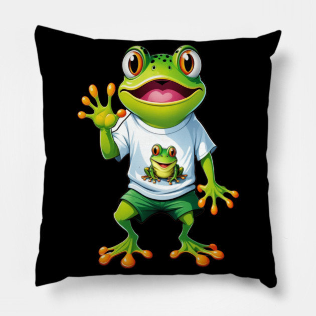 Green Happy Frog Pillow by BirdsnStuff