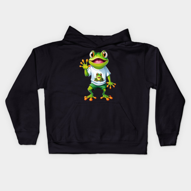 Green Happy Frog Kids Hoodie by BirdsnStuff