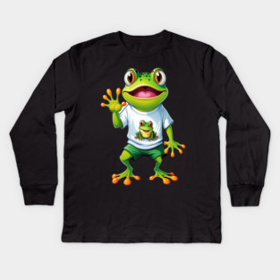 Green Happy Frog Kids Long Sleeve T-Shirt