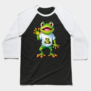 Green Happy Frog Baseball T-Shirt