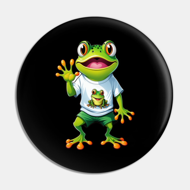 Green Happy Frog Pin by BirdsnStuff