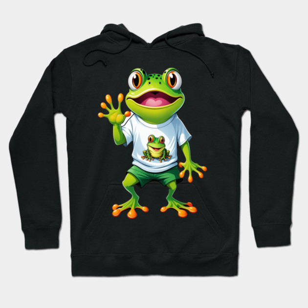 Green Happy Frog Hoodie by BirdsnStuff