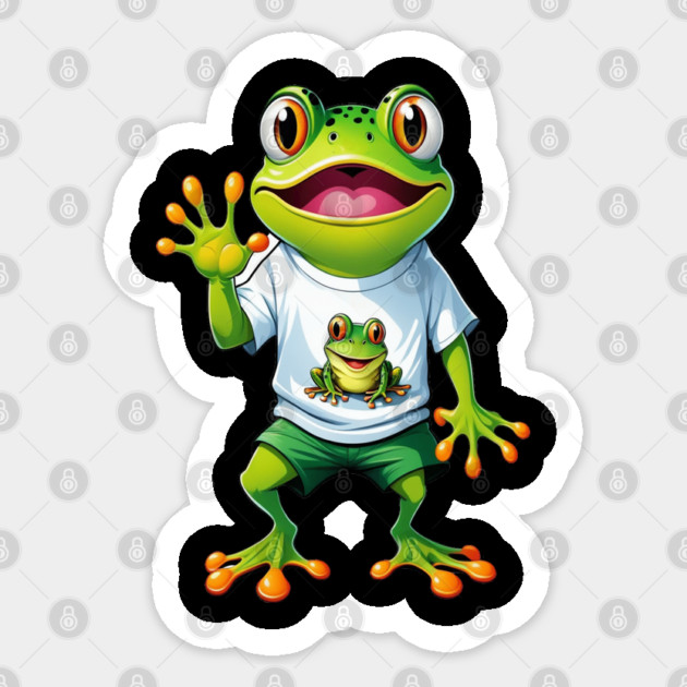 Green Happy Frog Sticker by BirdsnStuff