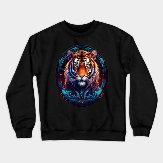 A Majestic Tiger in Logo Style Crewneck Sweatshirt by BirdsnStuff