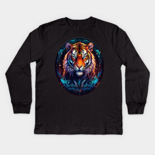 A Majestic Tiger in Logo Style Kids Long Sleeve T-Shirt