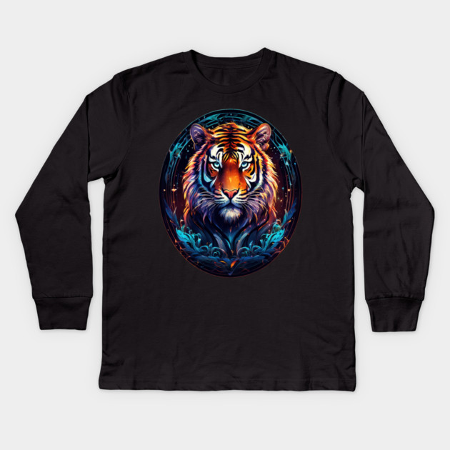 A Majestic Tiger in Logo Style Kids Long Sleeve T-Shirt by BirdsnStuff