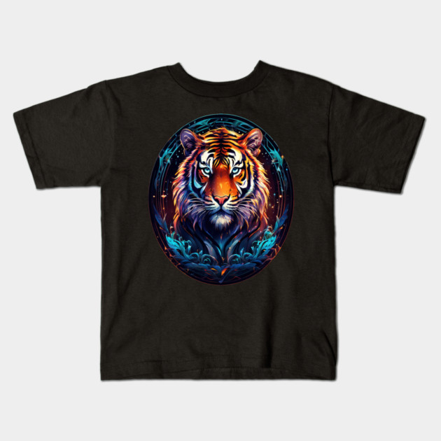 A Majestic Tiger in Logo Style Kids T-Shirt by BirdsnStuff