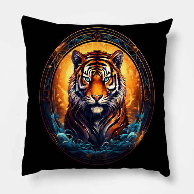 A Majestic Tiger in Logo Style Pillow by BirdsnStuff