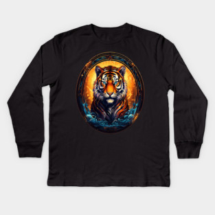 A Majestic Tiger in Logo Style Kids Long Sleeve T-Shirt
