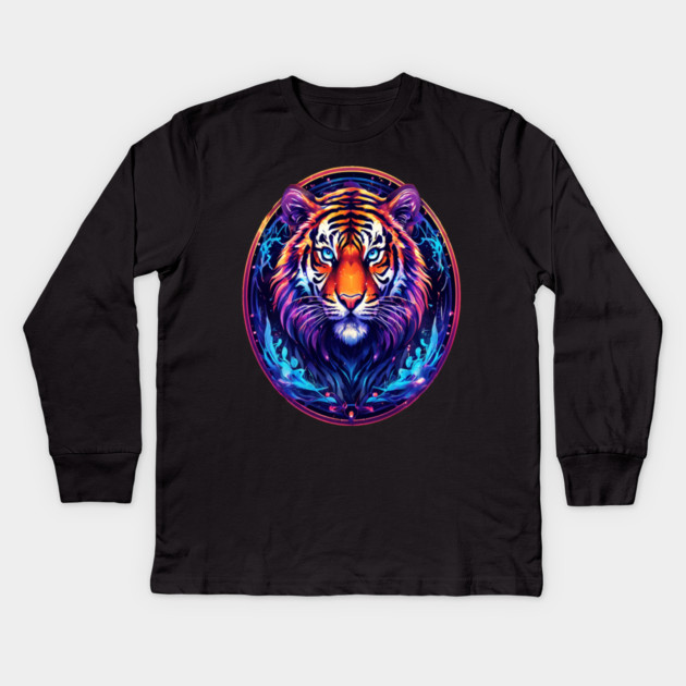 A Majestic Tiger in Logo Style Kids Long Sleeve T-Shirt by BirdsnStuff