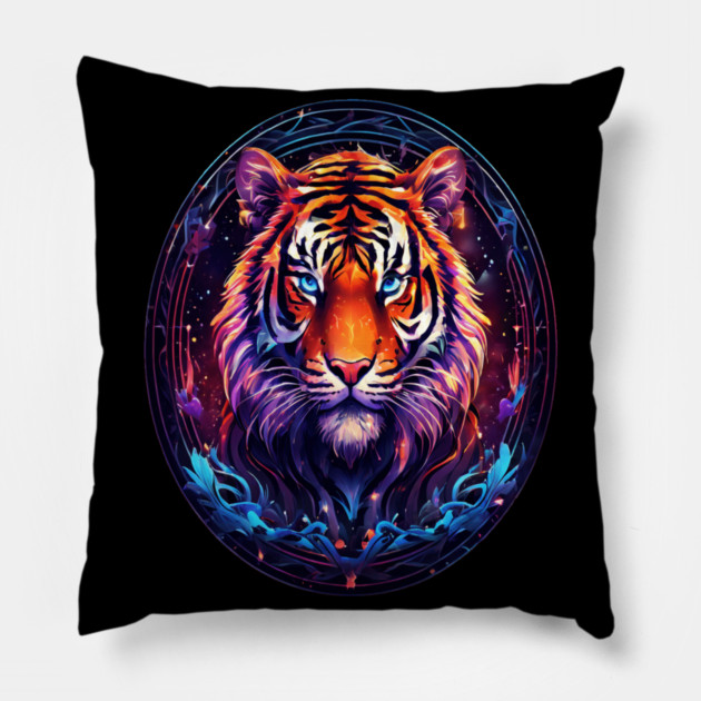 A Majestic Tiger in Logo Style Pillow by BirdsnStuff