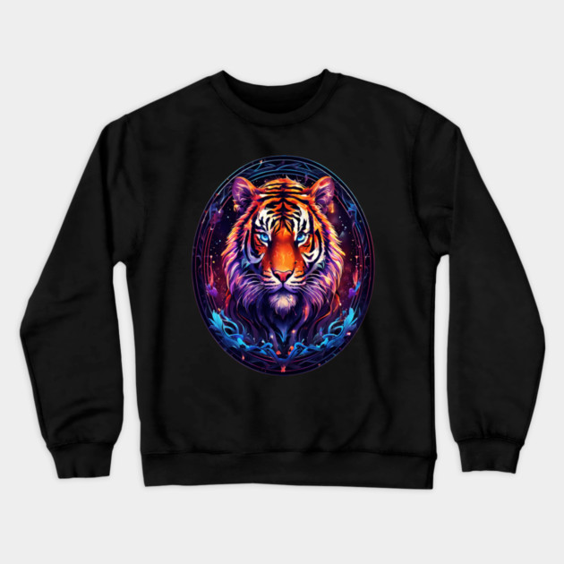 A Majestic Tiger in Logo Style Crewneck Sweatshirt by BirdsnStuff