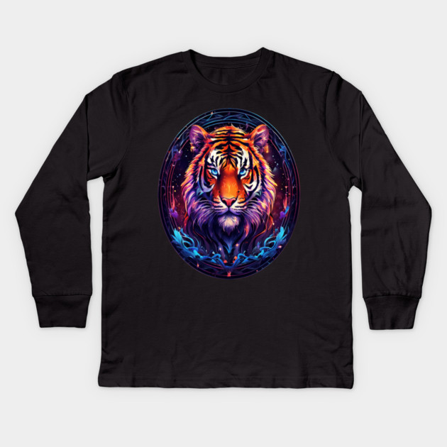 A Majestic Tiger in Logo Style Kids Long Sleeve T-Shirt by BirdsnStuff