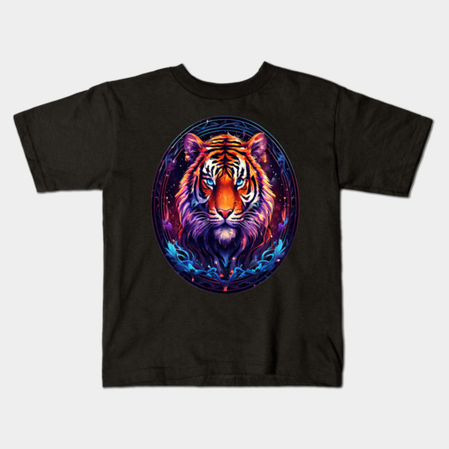 A Majestic Tiger in Logo Style Kids T-Shirt by BirdsnStuff