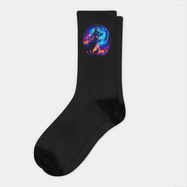 Bold Colorful Wolves Socks by BirdsnStuff