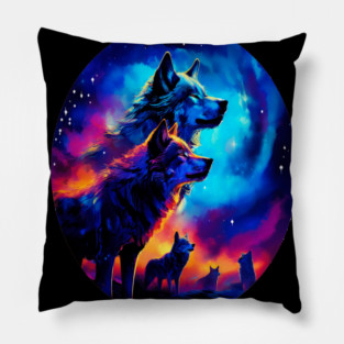Bold Colorful Wolves Pillow