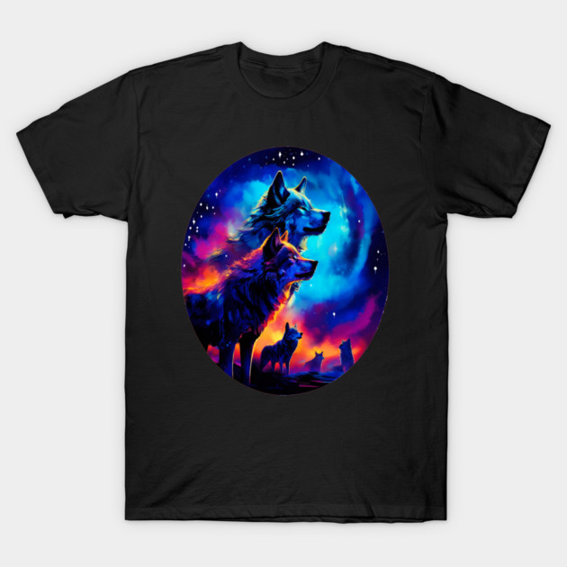 Bold Colorful Wolves T-Shirt by BirdsnStuff