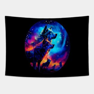 Bold Colorful Wolves Tapestry