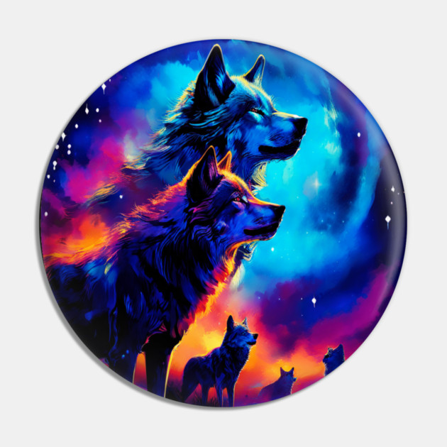 Bold Colorful Wolves Pin by BirdsnStuff
