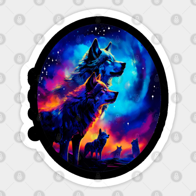 Bold Colorful Wolves Sticker by BirdsnStuff