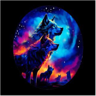 Bold Colorful Wolves Posters and Art