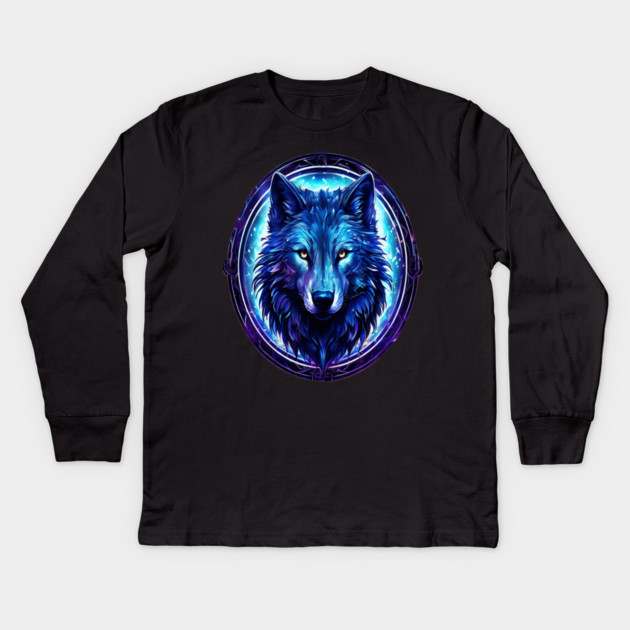 A Wolf in Logo Style Art Kids Long Sleeve T-Shirt by BirdsnStuff