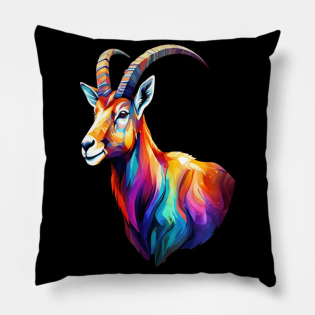 Wild Ibex in Rainbow Colors Pillow by BirdsnStuff