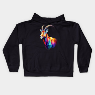 Wild Ibex in Rainbow Colors Kids Hoodie