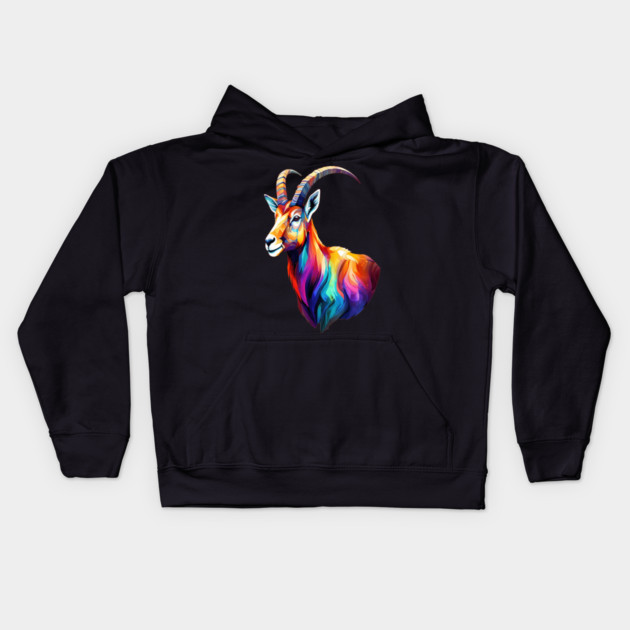 Wild Ibex in Rainbow Colors Kids Hoodie by BirdsnStuff
