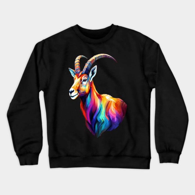 Wild Ibex in Rainbow Colors Crewneck Sweatshirt by BirdsnStuff