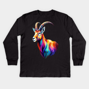 Wild Ibex in Rainbow Colors Kids Long Sleeve T-Shirt