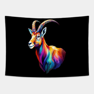 Wild Ibex in Rainbow Colors Tapestry