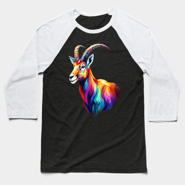 Wild Ibex in Rainbow Colors Baseball T-Shirt by BirdsnStuff