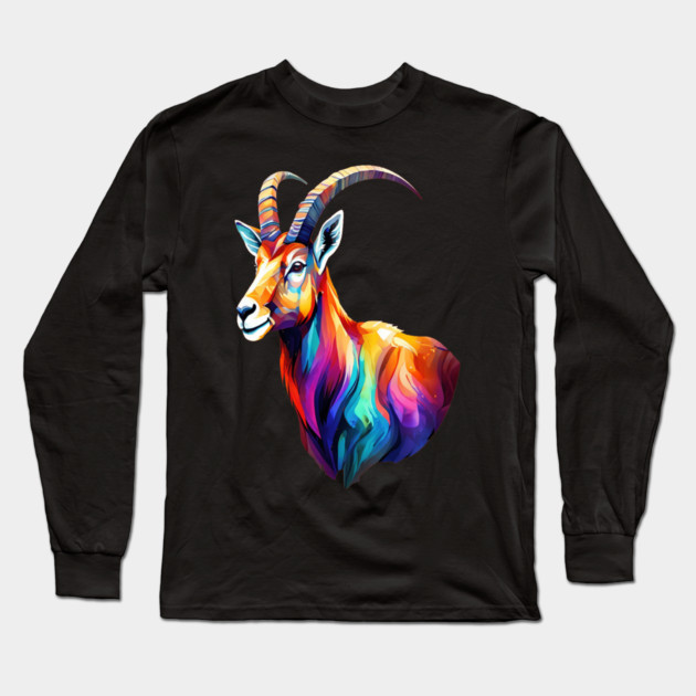 Wild Ibex in Rainbow Colors Long Sleeve T-Shirt by BirdsnStuff