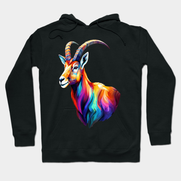 Wild Ibex in Rainbow Colors Hoodie by BirdsnStuff