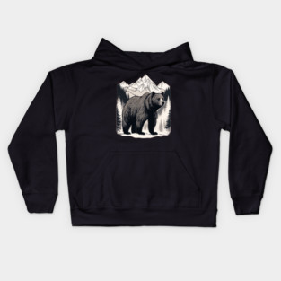 Brown Bear infront of Mountain Kids Hoodie
