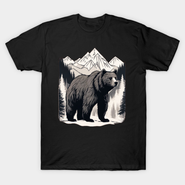 Brown Bear infront of Mountain T-Shirt by BirdsnStuff