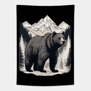 Brown Bear infront of Mountain Tapestry