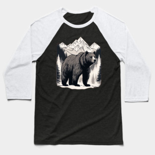 Brown Bear infront of Mountain Baseball T-Shirt