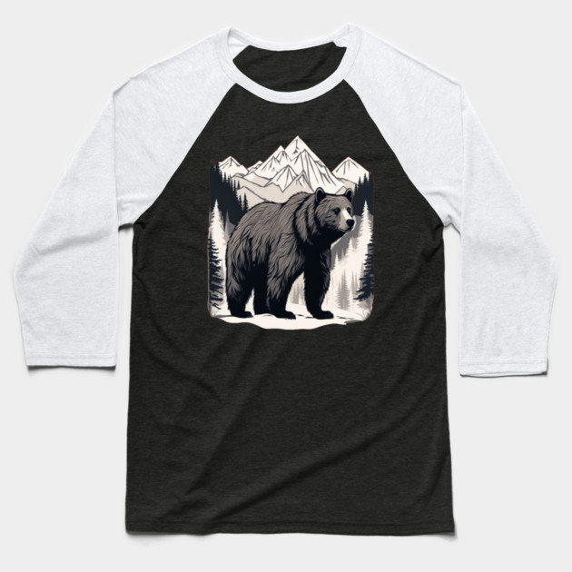 Brown Bear infront of Mountain Baseball T-Shirt by BirdsnStuff