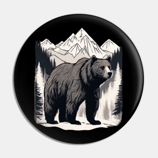 Brown Bear infront of Mountain Pin by BirdsnStuff